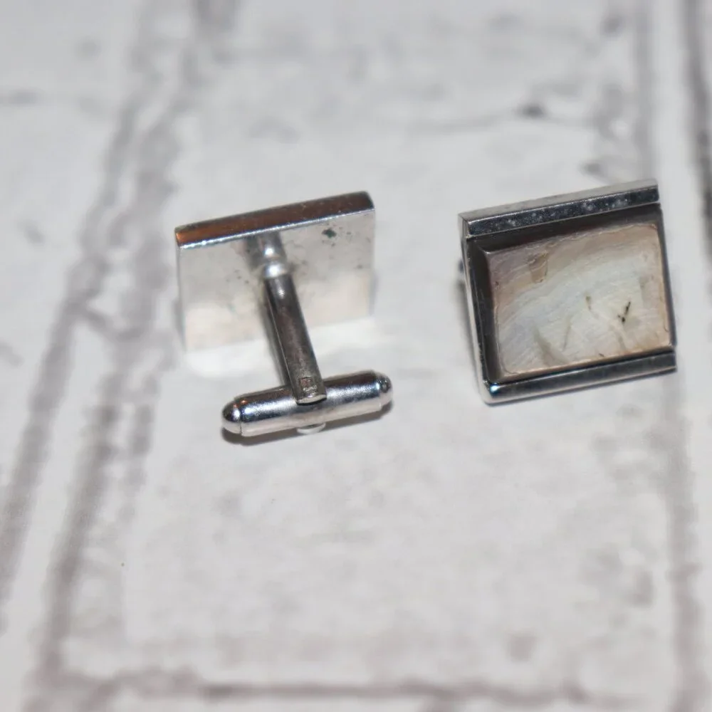 🤎✨ Vintage Silver & Brown Shell Cufflinks by Dante (.75